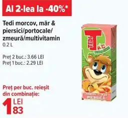 Carrefour Tedi morcov, măr & piersici/portocale/ zmeură/multivitamin Ofertă