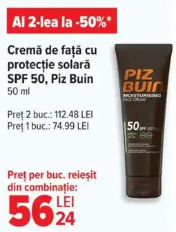 Carrefour Cremă de faţă cu protecție solară SPF 50, Piz Buin Ofertă