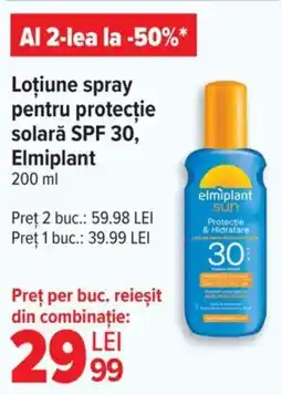 Carrefour Loţiune spray pentru protecţie solarǎ SPF 30, Elmiplant Ofertă