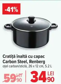 Carrefour Cratiţă înaltă cu capac Carbon Steel, Renberg Ofertă