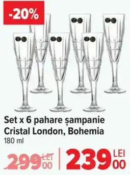 Carrefour Set x 6 pahare şampanie Cristal London, Bohemia Ofertă