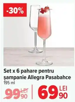 Carrefour Set x 6 pahare pentru şampanie Allegra Pasabahce Ofertă