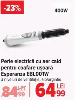 Carrefour Perie electrică cu aer cald pentru coafare uşoară Esperanza EBLO01W Ofertă