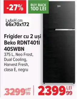 Carrefour Frigider cu 2 uşi Beko RDNT4011 40SWBN Ofertă