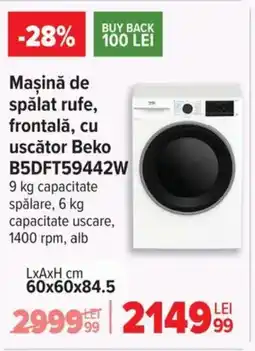 Carrefour Maşină de spălat rufe, frontală, cu uscător Beko B5DFT59442W Ofertă