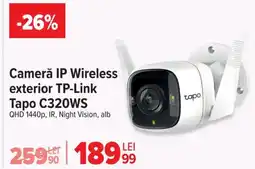 Carrefour Cameră IP Wireless exterior TP-Link Tapo C320WS Ofertă