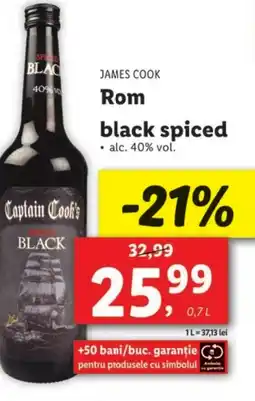 Lidl JAMES COOK Rom black spiced Ofertă