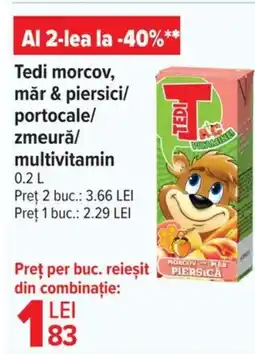 Carrefour Market Tedi morcov, mǎr & piersici/ portocale/ zmeură/ multivitamin Ofertă