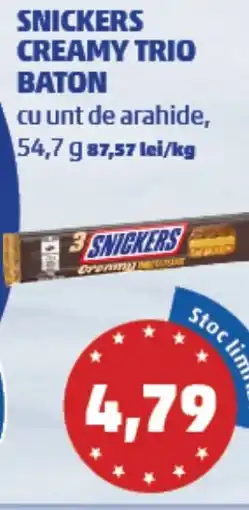 Penny Snickers creamy trio baton cu unt de arahide Ofertă
