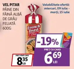 Auchan Vel pitar pâine din făină albă de grâu feliată Ofertă
