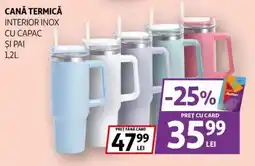 Auchan Cană Termică interior inox cu capac și pai Ofertă