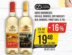 Mega Image Jidvei grigorescu vin alb, demisec, dry muscat/ alb, demisec, pinot gris Ofertă