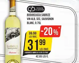 Mega Image Budureasca sabrize vin alb, sec, sauvignon blanc Ofertă