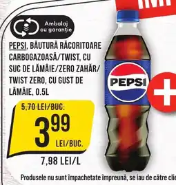 Mega Image Pepsi, băutură răcoritoare carbogazoasă/twist, cu suc de lămâie/zero zahăr/ twist zero, cu gust de lămâie Ofertă