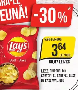 Mega Image Lay's, chipsuri din cartofi, cu sare/cu gust de cascaval Ofertă