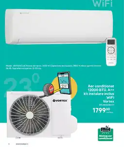 Brico Depôt Aer condiționat 12000 BTU, A++ kit instalare inclus WiFi Vortex Ofertă