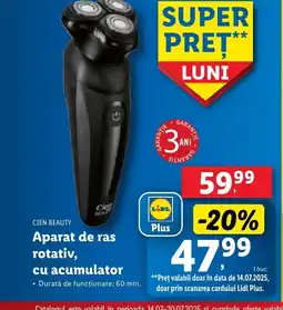 Lidl CIEN BEAUTY Aparat de ras rotativ, cu acumulator Ofertă