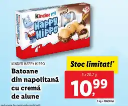 Lidl KINDER HAPPY HIPPO Batoane din napolitanǎ cu cremă de alune Ofertă