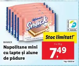 Lidl MANNER Napolitane mini cu lapte şi alune de pădure Ofertă