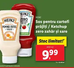 Lidl HEINZ Sos pentru cartofi prăjiți / Ketchup zero zahăr şi sare Ofertă