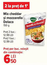 Carrefour Mix cheddar şi mozzarella Delaco Ofertă