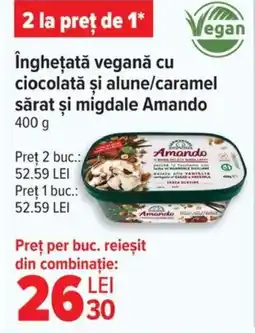Carrefour îngheţată vegană cu ciocolată şi alune/caramel sărat şi migdale Amando Ofertă