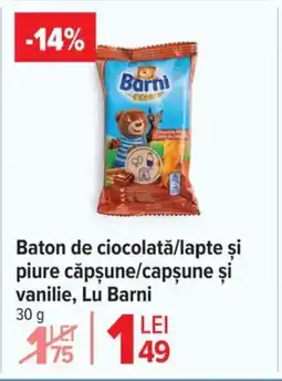 Carrefour Baton de ciocolată/lapte și piure căpşune/capsune și vanilie, Lu Barni Ofertă