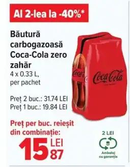 Carrefour Băutură carbogazoasă Coca-Cola zero zahăr Ofertă