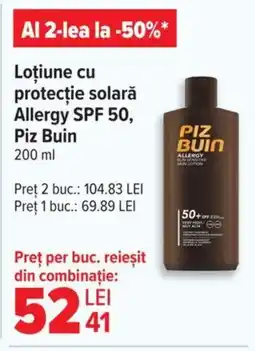 Carrefour Loţiune cu protecție solară Allergy SPF 50, Piz Buin Ofertă