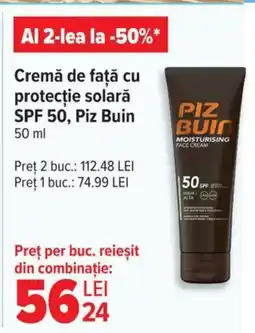 Carrefour Cremă de faţă cu protecție solară SPF 50, Piz Buin Ofertă