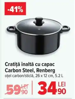 Carrefour Cratiţă înaltă cu capac Carbon Steel, Renberg Ofertă