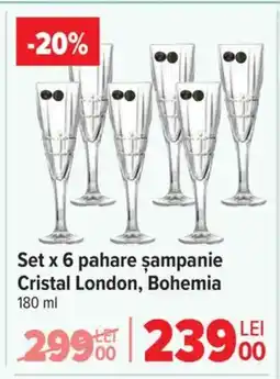 Carrefour Set x 6 pahare şampanie Cristal London, Bohemia Ofertă