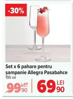 Carrefour Set x 6 pahare pentru şampanie Allegra Pasabahce Ofertă