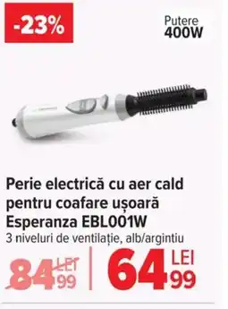 Carrefour Perie electrică cu aer cald pentru coafare uşoară Esperanza EBLO01W Ofertă