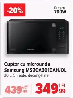 Carrefour Cuptor cu microunde Samsung Cuptor cu microunde Samsung MS20A3010AH/OL 20 L, 5 trepte, decongelare Ofertă