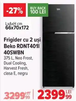 Carrefour Frigider cu 2 uşi Beko RDNT4011 40SWBN Ofertă
