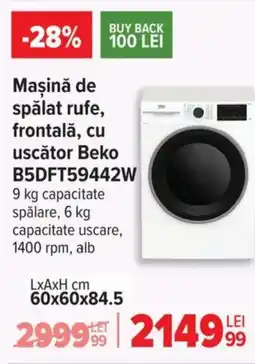 Carrefour Maşină de spălat rufe, frontală, cu uscător Beko B5DFT59442W Ofertă