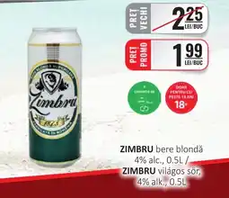 CBA ZIMBRU bere blondă 4% alc. Ofertă