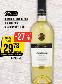 Mega Image Domeniile davidescu vin alb, sec, chardonnay Ofertă