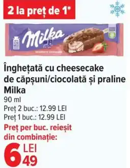 Carrefour îngheţată cu cheesecake de căpşuni/ciocolată și praline Milka Ofertă