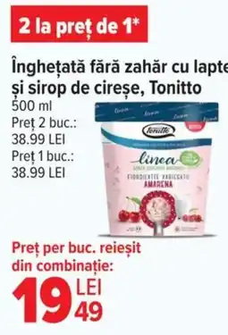 Carrefour îngheţată fără zahăr cu lapte şi sirop de cireșe, Tonitto Ofertă