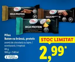 Lidl Pilos Baton cu brânză, proteic aromă de ciocolată cu lapte / scorţişoară/tropical Ofertă