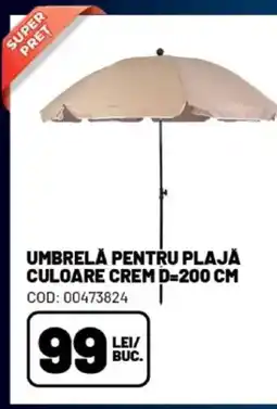 Ambient Umbrelă pentru plaja culoare crem d-200 cm Ofertă