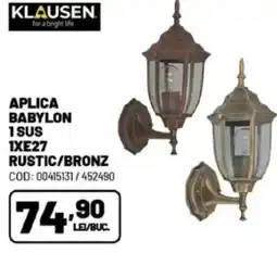 Ambient Aplica babylon 1 sus 1xe27 rustic/bronz Ofertă