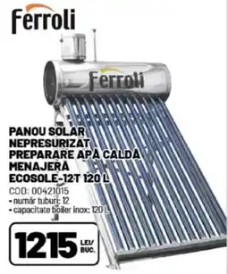 Ambient Panou solar nepresurizat preparare apa calda menajera ecosole-12t 120 l Ofertă