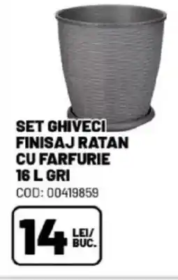 Ambient Set ghiveci finisaj ratan cu farfurie gri Ofertă
