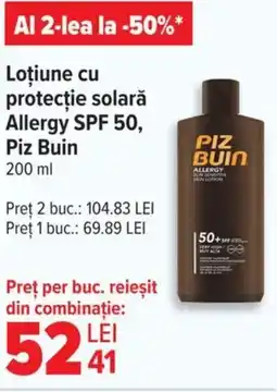 Carrefour Loţiune cu protecție solară Allergy SPF 50, Piz Buin Ofertă