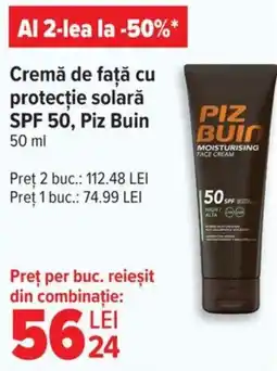Carrefour Cremă de faţă cu protecție solară SPF 50, Piz Buin Ofertă