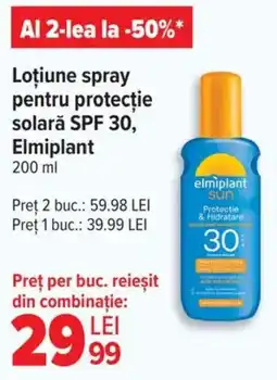 Carrefour Loţiune spray pentru protecție solarǎ SPF 30, Elmiplant Ofertă