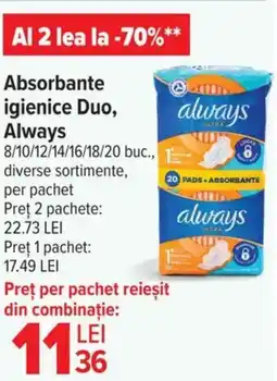 Carrefour Absorbante igienice Duo, Always Ofertă
